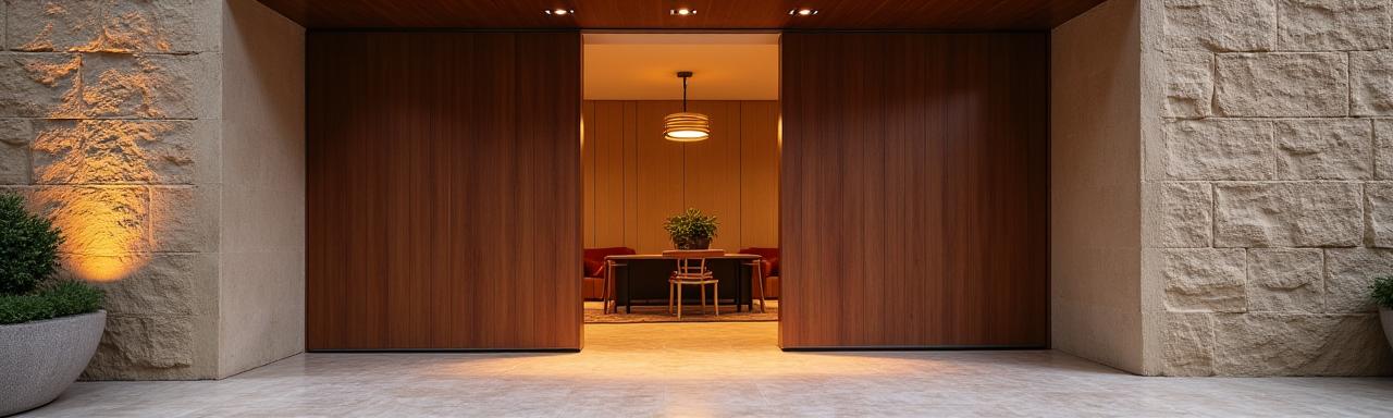 Ingresso elegante di uno showroom di design a Siena con luce calda