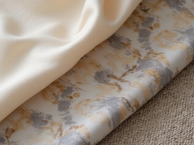 Dettaglio ravvicinato di una lussuosa carta da parati con pattern astratto e seta tessuta per tende.